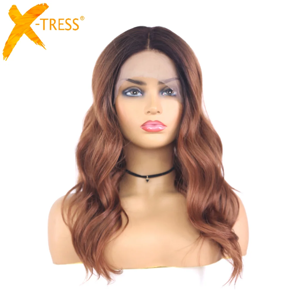 X-TRESS Synthetic Lace Front Wigs For Women Ombre Brown Colored Medium Length Natural Body Wave Hairstyle Heat Resistant Wig
X-TRESS Synthetic Lace Front Wigs For Women Ombre Brown Colored Medium Length Natural Body Wave Hairstyle Heat Resistant Wig