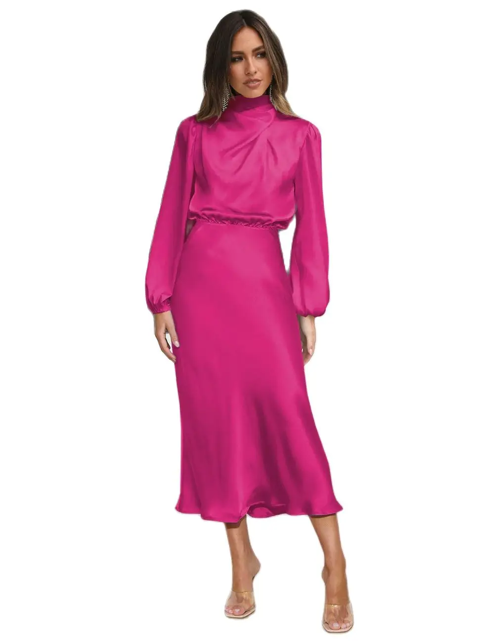 2023 Autumn New High-Grade Satin Long-Sleeved Graceful Ruffled Loose Dress Temperament Elegant Ladies Solid Color Evening-dress 
2023 Autumn New High-Grade Satin Long-Sleeved Graceful Ruffled Loose Dress Temperament Elegant Ladies Solid Color Evening-dress