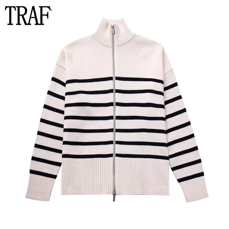 TRAF 2023 Striped Cardigans for Woman Zip Oversize Cardigan Women Fall Knitted Sweater Cardigan Women Long Sleeve Cardigan Woman 
TRAF 2023 Striped Cardigans for Woman Zip Oversize Cardigan Women Fall Knitted Sweater Cardigan Women Long Sleeve Cardigan Woman