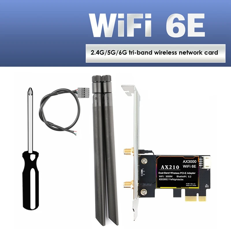 Беспроводная сетевая карта AX210 Wifi6e, 5374 Мбит/с, 2,4 ГГц/6 ГГц, трехдиапазонная гигабитная беспроводная сетевая карта
Беспроводная сетевая карта AX210 Wifi6e, 5374 Мбит/с, 2,4 ГГц/6 ГГц, трехдиапазонная гигабитная беспроводная сетевая карта