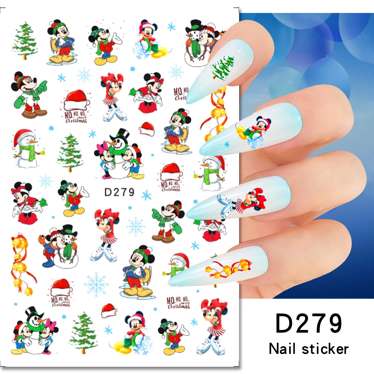 

1 шт., Рождественские наклейки с Микки и Минни в стиле Дисней, 3D наклейки для ногтей, мультяшные рождественские украшения, милые наклейки принцессы Диснея, наклейки для дизайна ногтей