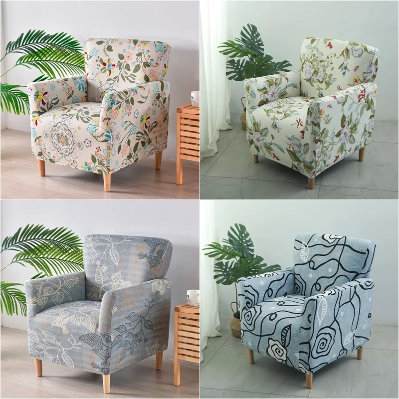 

Floral Tub Chair Cover Stretch Spandex Club Armchair Slipcover Elastic Single Sofa Covers Study Bar Counter Hotel Living Room