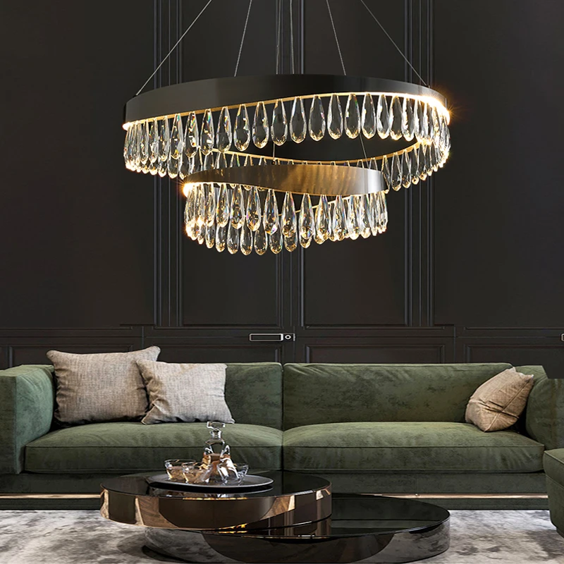 

Artistic Curve Modern Suspension Chandeliers 2022 New Trend Luxury Hanging Lamps for Ceiling LED Lustre Crystal Ring Lights