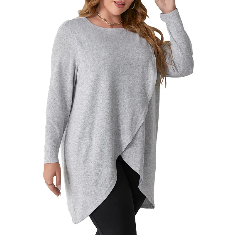 New spring and autumn women's loose large size T-shirt ladies pullover long-sleeved top round neck asymmetrical sukienka Casual
New spring and autumn women's loose large size T-shirt ladies pullover long-sleeved top round neck asymmetrical sukienka Casual