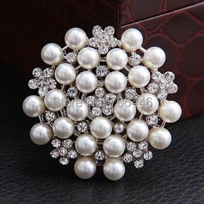 

1.8 Inch Elegante Ivory Pearl and Crystal Cluster Wedding Bouquet Party Brooch