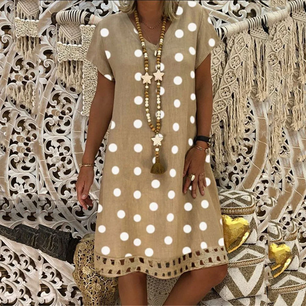 2022 Spring And Summer New Women's Dress Fashion Polka Dot Short Sleeve V-neck Printed Midskirt
2022 Spring And Summer New Women's Dress Fashion Polka Dot Short Sleeve V-neck Printed Midskirt