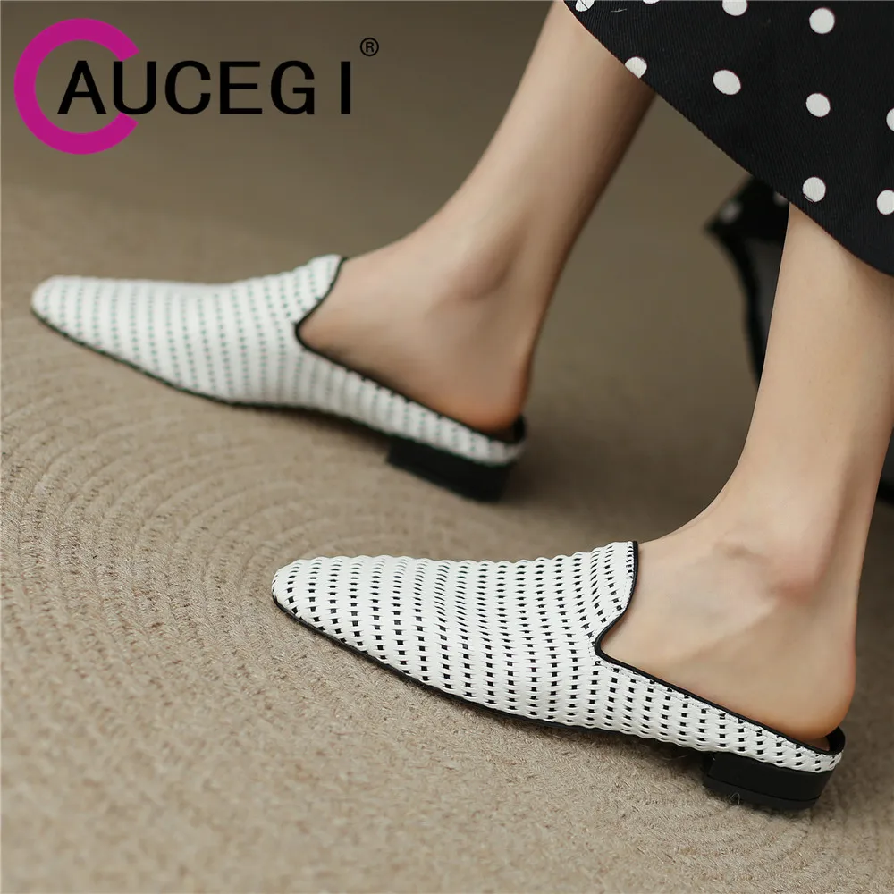 Aucegi New Women Sandals INS Fashion Low Heels Breathable Shoes Slip-On Elegant Casual Summer Female Handmade Mules Slippers
Aucegi New Women Sandals INS Fashion Low Heels Breathable Shoes Slip-On Elegant Casual Summer Female Handmade Mules Slippers
