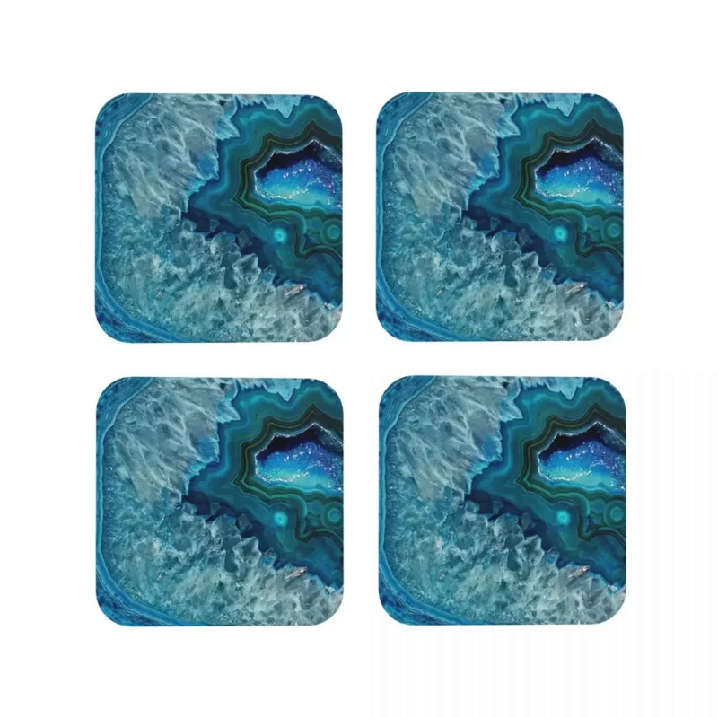 

Teal Aqua Turquoise Blue Rock Agate Mineral Crystals Pattern Coaster Coffee Mat Placemat Tableware Decoration & Accessories Pads