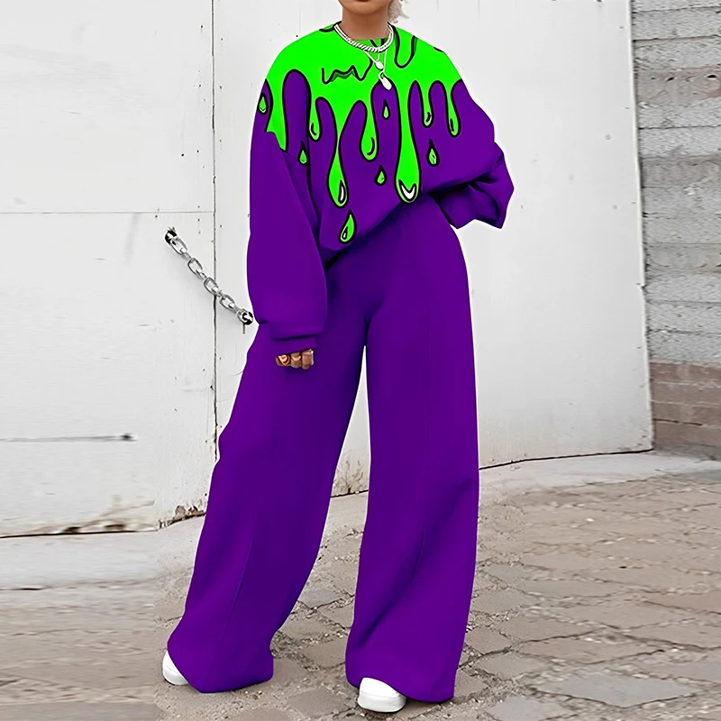 Female O Neck Long Sleeve Tops+Wide Leg Pants 2pc Set Autumn Winter Causal Pattern Print Outfits Fashion High Street Loose Suit
Female O Neck Long Sleeve Tops+Wide Leg Pants 2pc Set Autumn Winter Causal Pattern Print Outfits Fashion High Street Loose Suit
