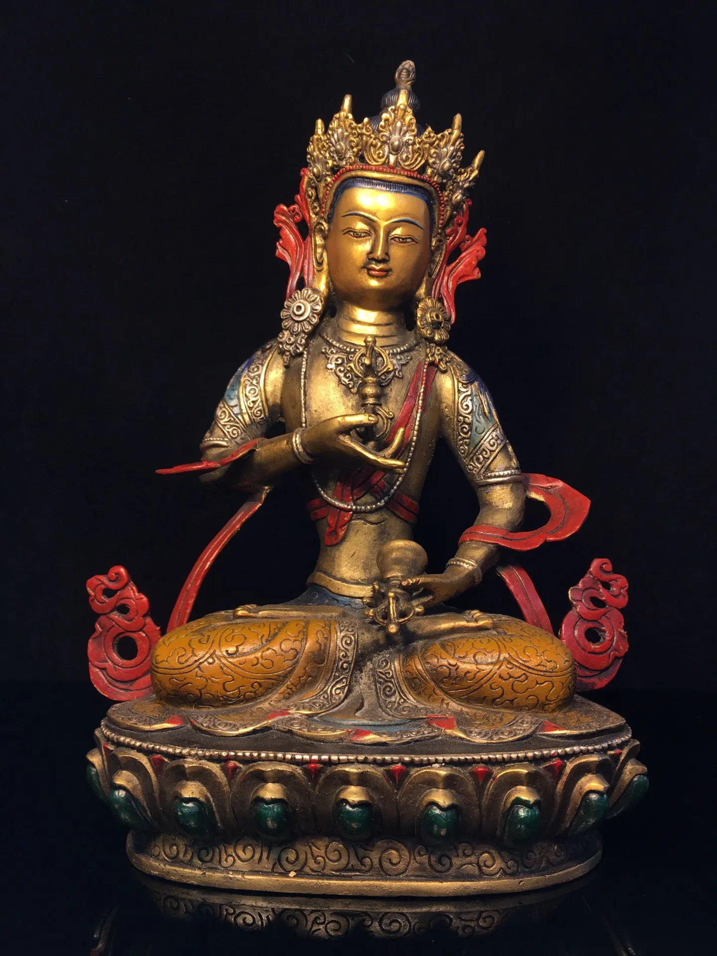13"Tibet Temple Collection Old Bronze Painted Vajrasattva Buddha Lotus Stage Sitting Buddha Worship Hall Town house Exorcism
13"Tibet Temple Collection Old Bronze Painted Vajrasattva Buddha Lotus Stage Sitting Buddha Worship Hall Town house Exorcism