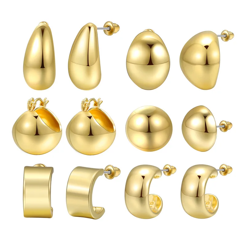 

Plating 14/18/24K Gold Silver C-Hoop Earrings Polished Oval Dome Ball Studs Earrings Statement Water Drop Bottega Earrings