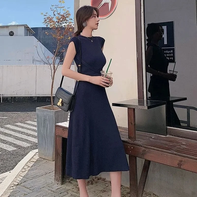 Vintage Chic Drawstring Slim Waist Design Robe Fresh Solid Elastic Knit Woman Dress Elegant Temperament Bottoming Vestidos
Vintage Chic Drawstring Slim Waist Design Robe Fresh Solid Elastic Knit Woman Dress Elegant Temperament Bottoming Vestidos