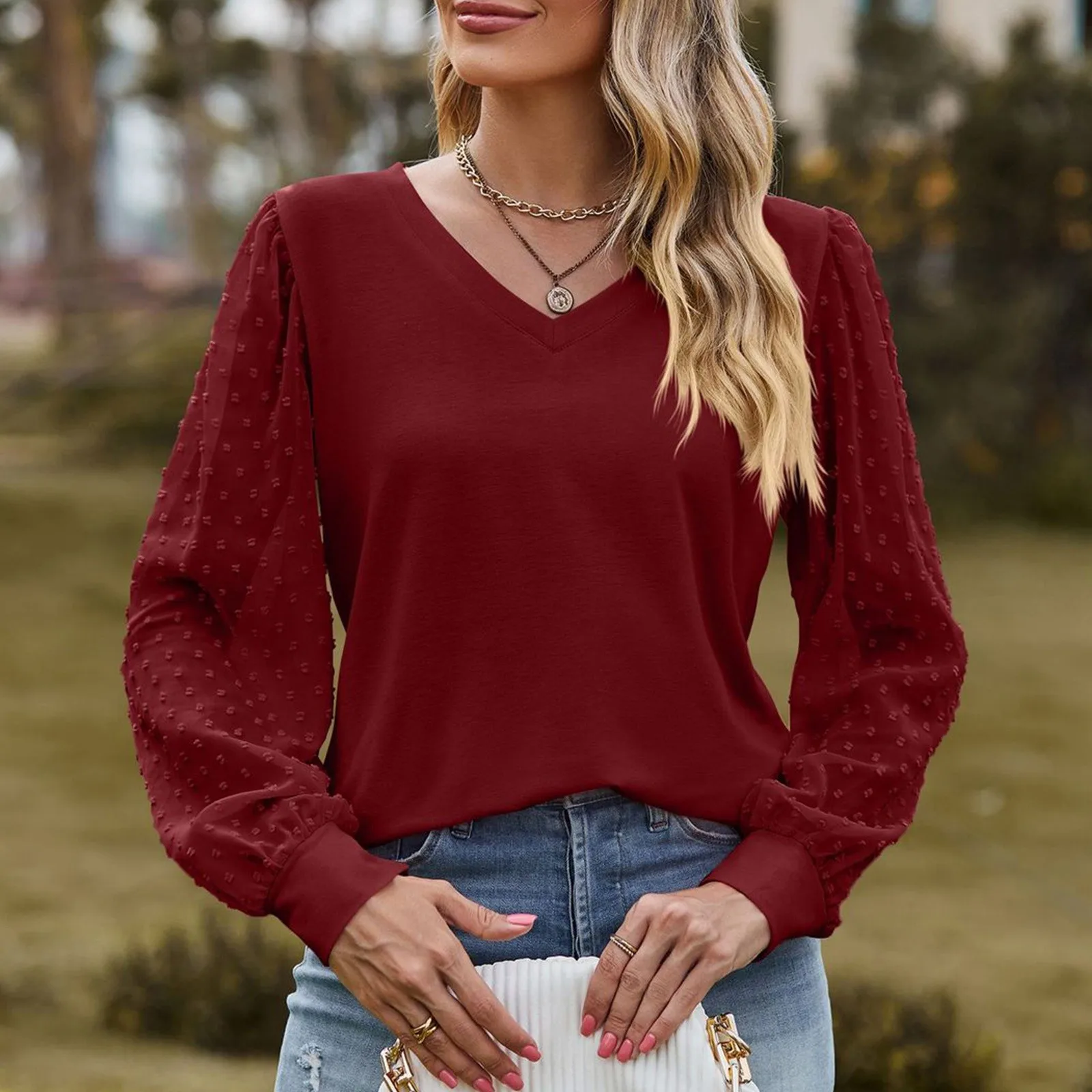 Women V-Neck Jacquard Puffy Sleeve T-Shirt Imitation Cotton Solid Color T Shirt Round Neck Loose T Shirt For Lady Autumn Blusas
Women V-Neck Jacquard Puffy Sleeve T-Shirt Imitation Cotton Solid Color T Shirt Round Neck Loose T Shirt For Lady Autumn Blusas