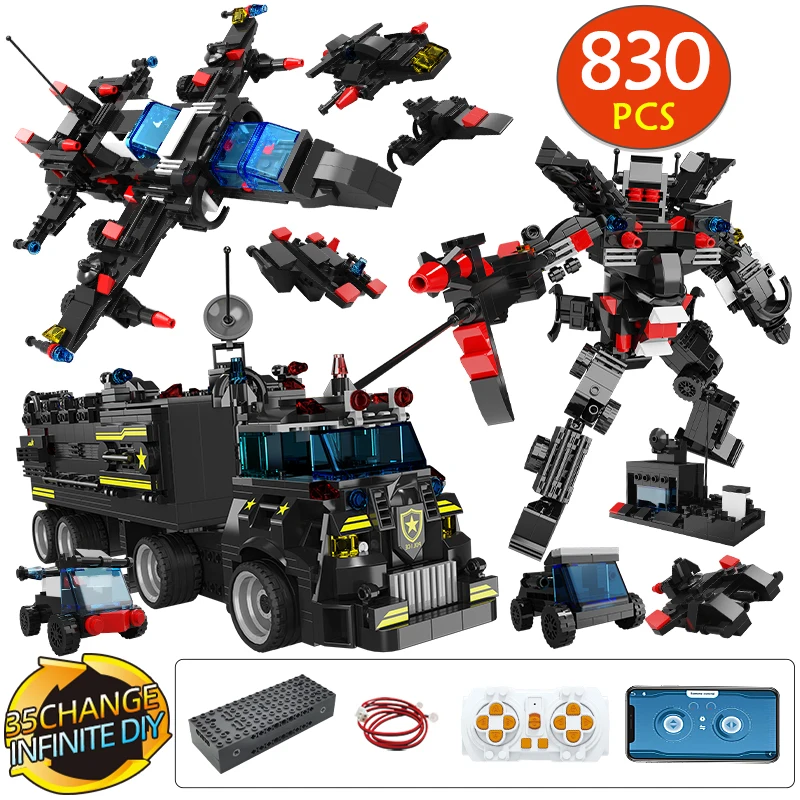 830Pcs City Police Station 35 in 1 Remote Control Car Building Blocks RC Robot SWAT Team Truck House Bricks Toys for Kids Gifts
830Pcs City Police Station 35 in 1 Remote Control Car Building Blocks RC Robot SWAT Team Truck House Bricks Toys for Kids Gifts