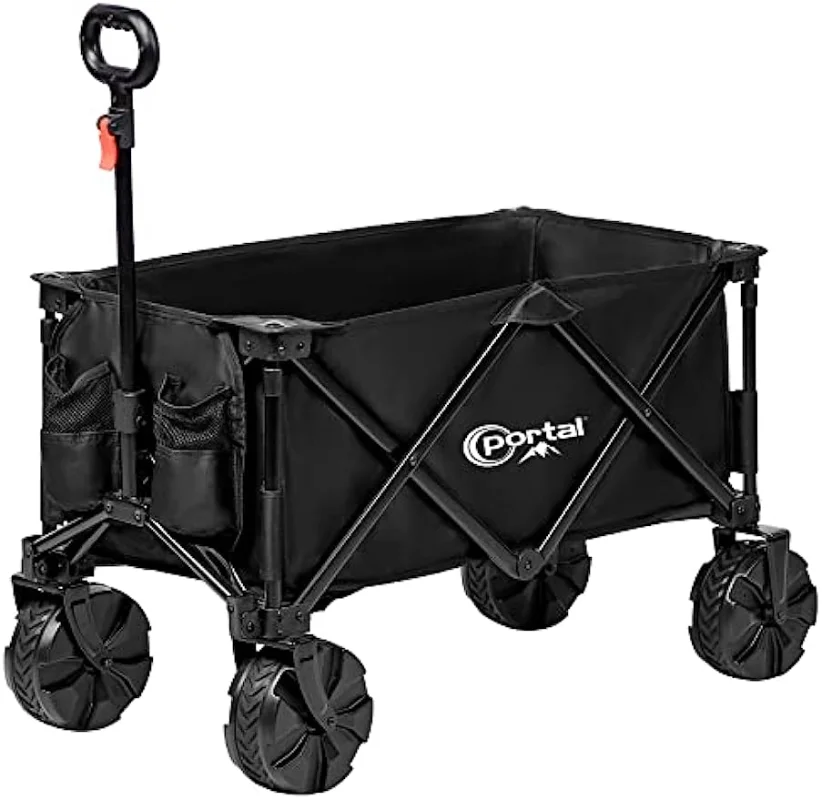 

Collapsible Folding Utility Wagon, Foldable Wagon Carts Heavy Duty, Large Capacity Beach Wagon with All Terrain Wheels