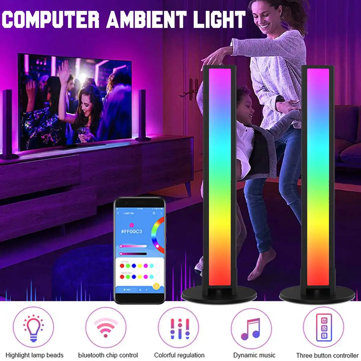 Desktop LED Night Lamp Sound Control Pickup Rhythm Light RGB APP Control Music Atmosphere Light Bar For Game Room Home Decor New
Desktop LED Night Lamp Sound Control Pickup Rhythm Light RGB APP Control Music Atmosphere Light Bar For Game Room Home Decor New
