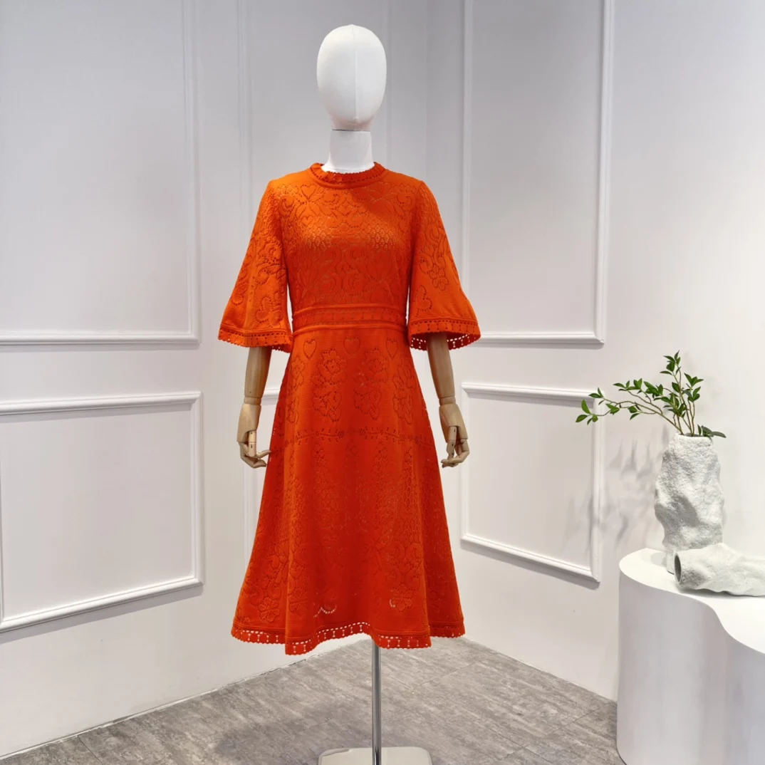 2022 Summer Autumn High Quality Hollow Out Half Sleeve Women Orange Lace Midi Dress
2022 Summer Autumn High Quality Hollow Out Half Sleeve Women Orange Lace Midi Dress