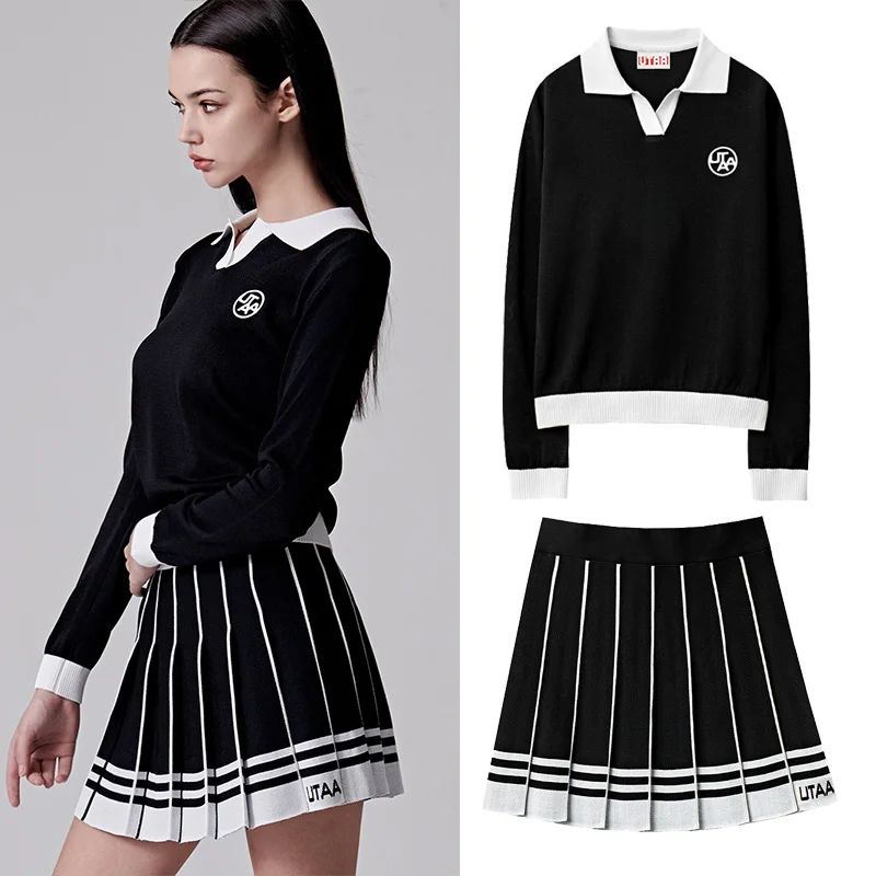 Fashion Brand Golf Set Women's Black Long Sleeved Sweater Short Skirt Sunscreen Top Casual Versatile Sports Set Autumn New
Fashion Brand Golf Set Women's Black Long Sleeved Sweater Short Skirt Sunscreen Top Casual Versatile Sports Set Autumn New