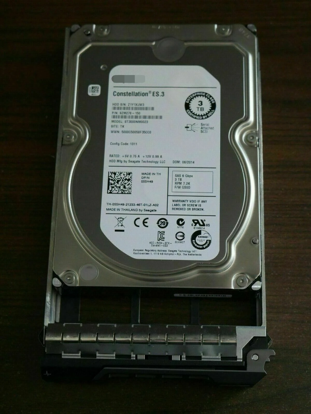 

Для Dell 55H49 055H49 3TB 7200RPM 6 Gb/s 3,5 "SAS ST3000NM0023 жесткий диск w Tray