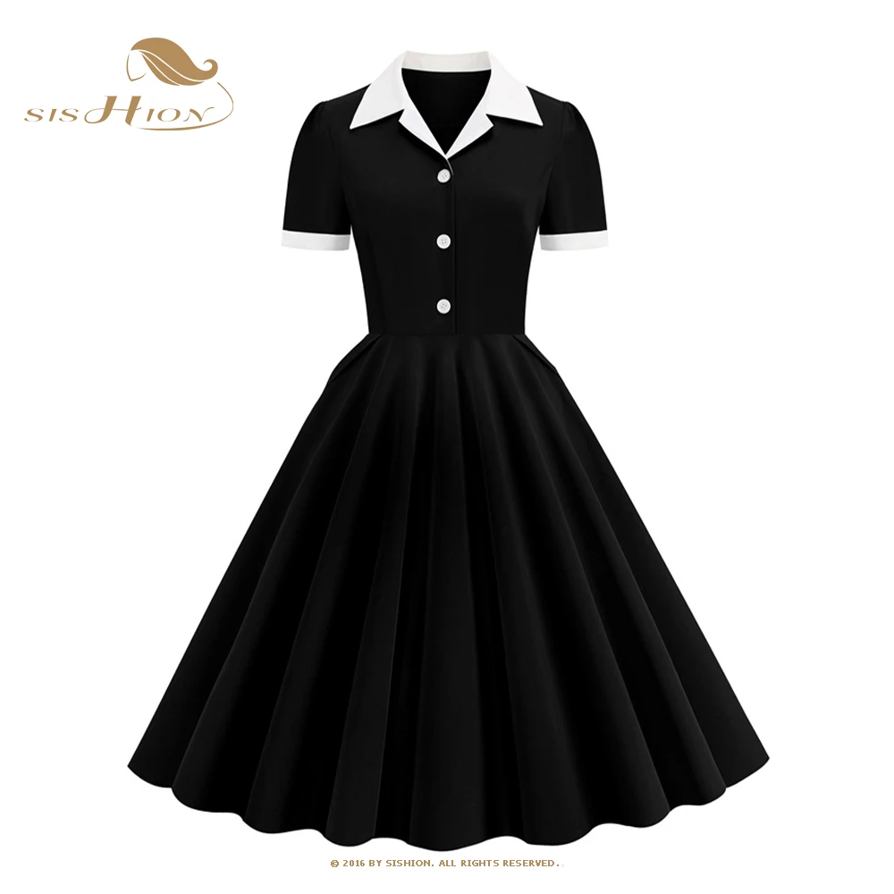 SISHION Elegant Short Sleeve Black Dresses VD3327 Women Solid Color Blue Yellow Vintage Rockabilly Cotton Dress
SISHION Elegant Short Sleeve Black Dresses VD3327 Women Solid Color Blue Yellow Vintage Rockabilly Cotton Dress