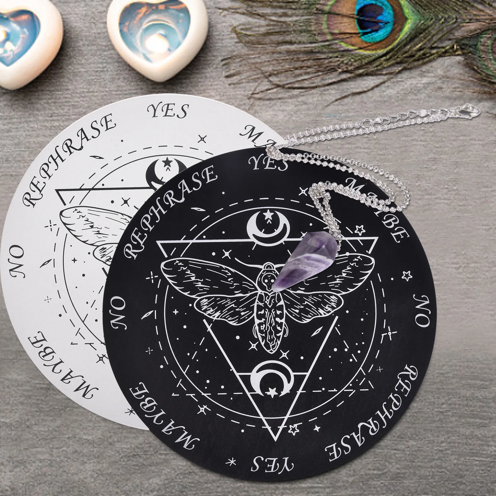 1pc New Wooden Pendulum Board Black White Color With Stars Sun And Moon For Divination Message Board Metaphysical Altar Decor
1pc New Wooden Pendulum Board Black White Color With Stars Sun And Moon For Divination Message Board Metaphysical Altar Decor