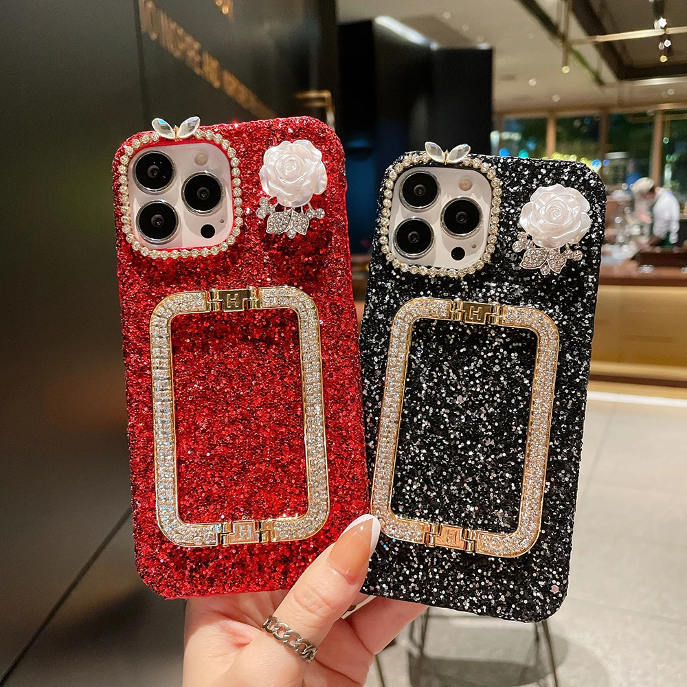 Bling 3D Flower Stand Holder Phone Case for Iphone 13 12 Pro Max 13MiNi 11 Pro X XS XR 6 6S 7 8 Plus SE 2020 Cute Glitter Cover
Bling 3D Flower Stand Holder Phone Case for Iphone 13 12 Pro Max 13MiNi 11 Pro X XS XR 6 6S 7 8 Plus SE 2020 Cute Glitter Cover
