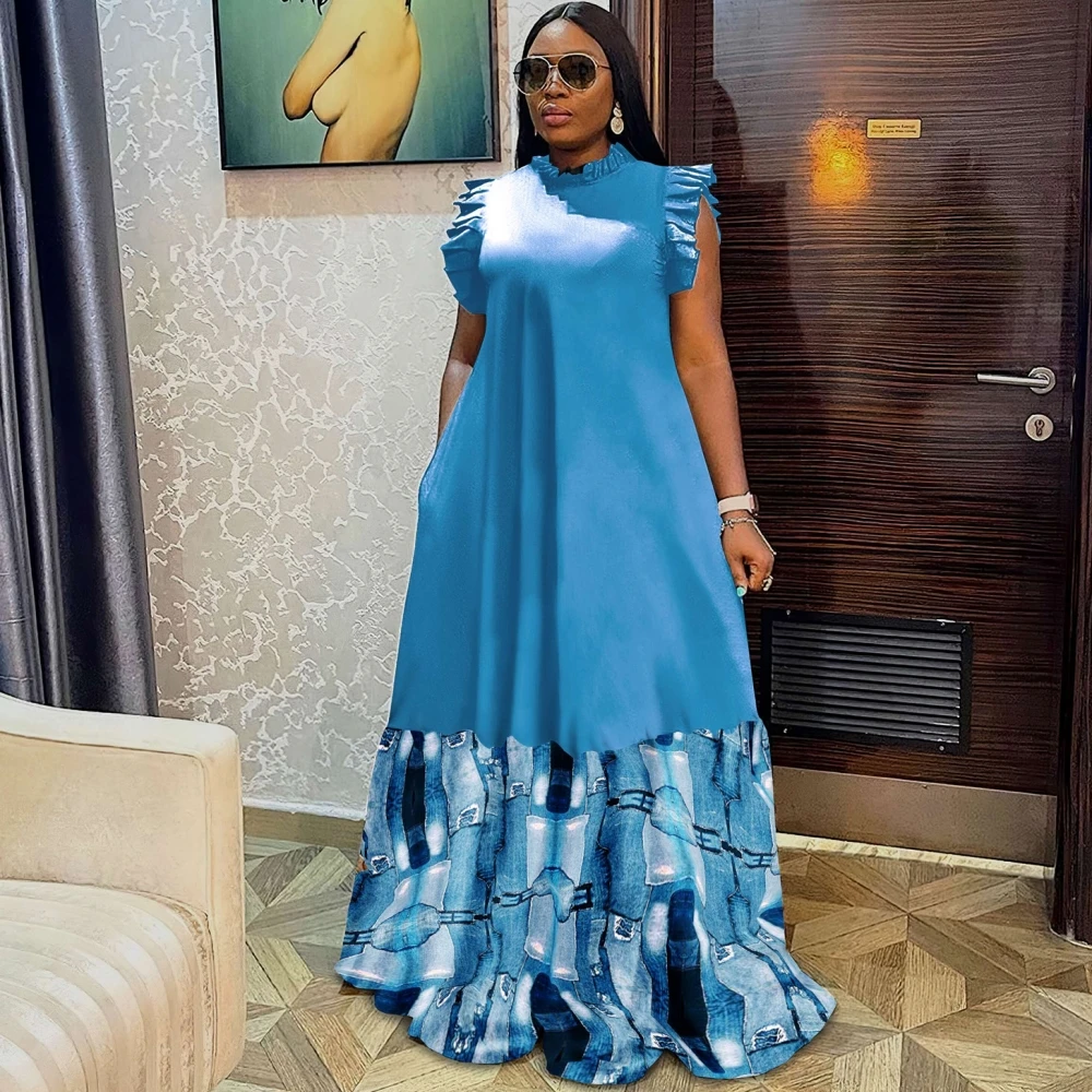 African Long Maxi Dress Women Blue Print Patchwork Robes Africa Clothing Summer New Fashion Streetwear African Dress Vestidos
African Long Maxi Dress Women Blue Print Patchwork Robes Africa Clothing Summer New Fashion Streetwear African Dress Vestidos