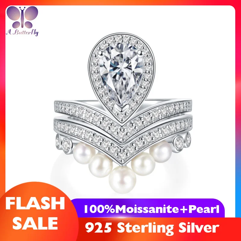 AButterfly 100% Sterling Silver Moissanite Natural Pearl Ring 1.5Ct Pear Cut Shiny Engagement Ring Fine Jewelry High Quality
AButterfly 100% Sterling Silver Moissanite Natural Pearl Ring 1.5Ct Pear Cut Shiny Engagement Ring Fine Jewelry High Quality