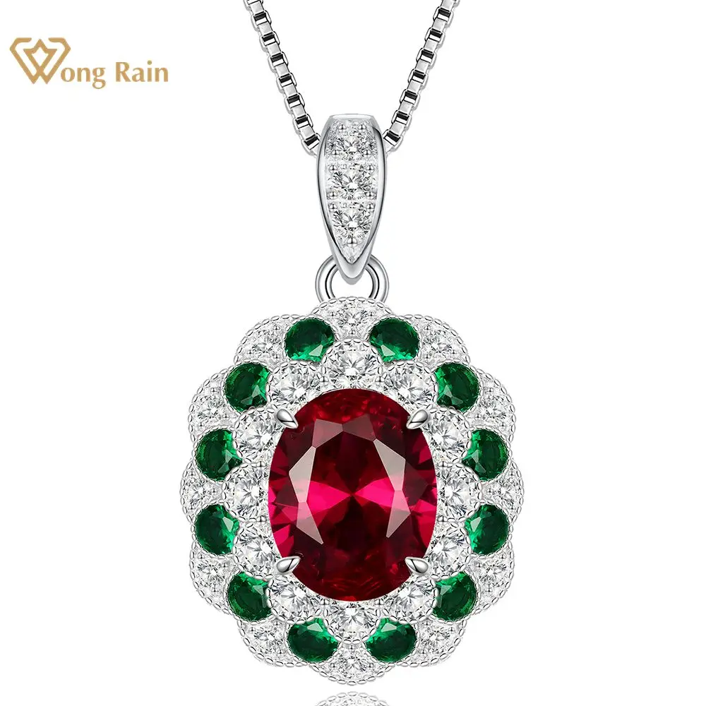 

Wong Rain Vintage 100% 925 Sterling Silver Oval Cut Emerald Ruby Gemstone Necklace Pendant Cocktail Fine Jewelry Wholesale