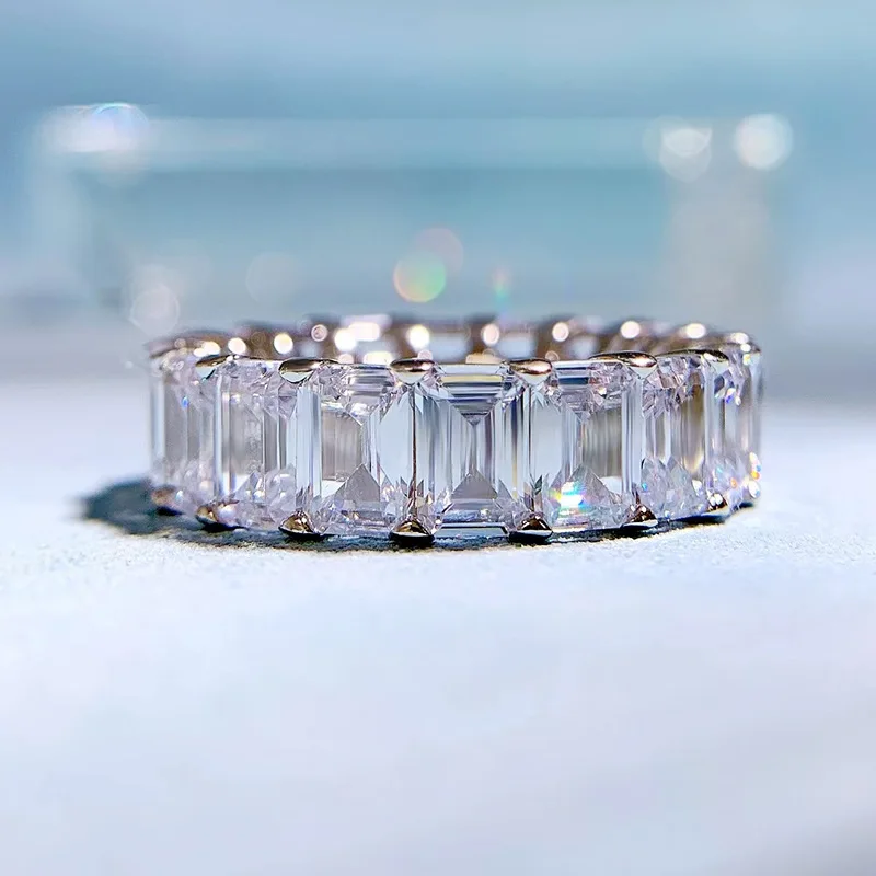 Spring Qiaoer 925 Sterling Silver Emerald Cut 4 * 6 MM Lab Sapphire High Carbon Diamonds Fine Jewelry Ring Wedding Band 
Spring Qiaoer 925 Sterling Silver Emerald Cut 4 * 6 MM Lab Sapphire High Carbon Diamonds Fine Jewelry Ring Wedding Band
