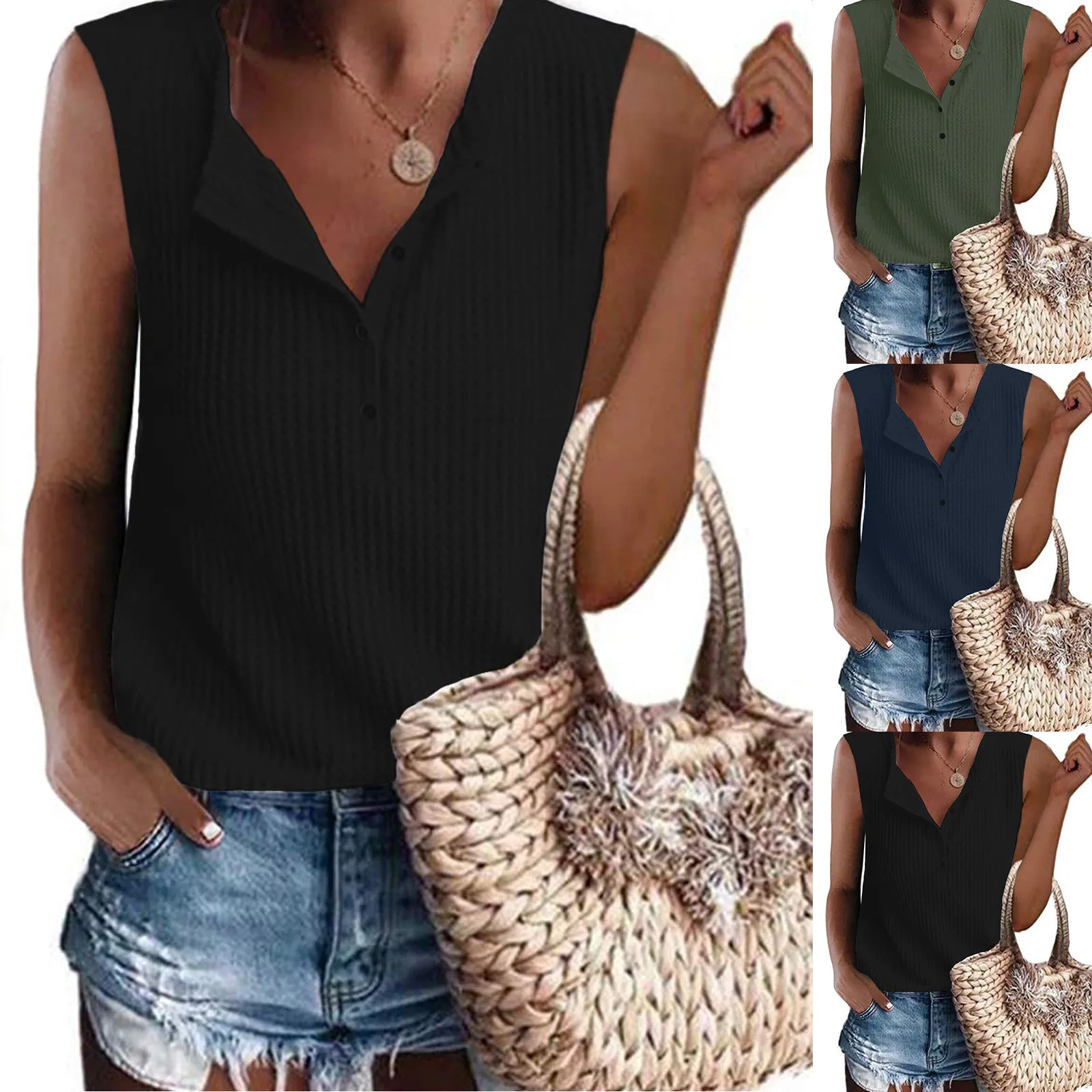 Women Sleeveless Summer Tops Casual V-Neck Buttoned Loose Knit Tunic Shirt Ladies Loose Y2K Deep V Sports Shirts Tank Top Blouse
Women Sleeveless Summer Tops Casual V-Neck Buttoned Loose Knit Tunic Shirt Ladies Loose Y2K Deep V Sports Shirts Tank Top Blouse