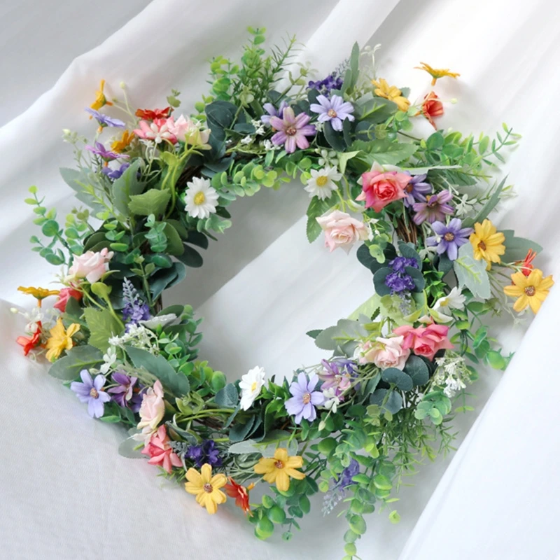 Artificial Colorful Small Sunflower Rose Wreath with Green Leaves for Front Door Wedding Spring Hanging Garland Decor 
Artificial Colorful Small Sunflower Rose Wreath with Green Leaves for Front Door Wedding Spring Hanging Garland Decor