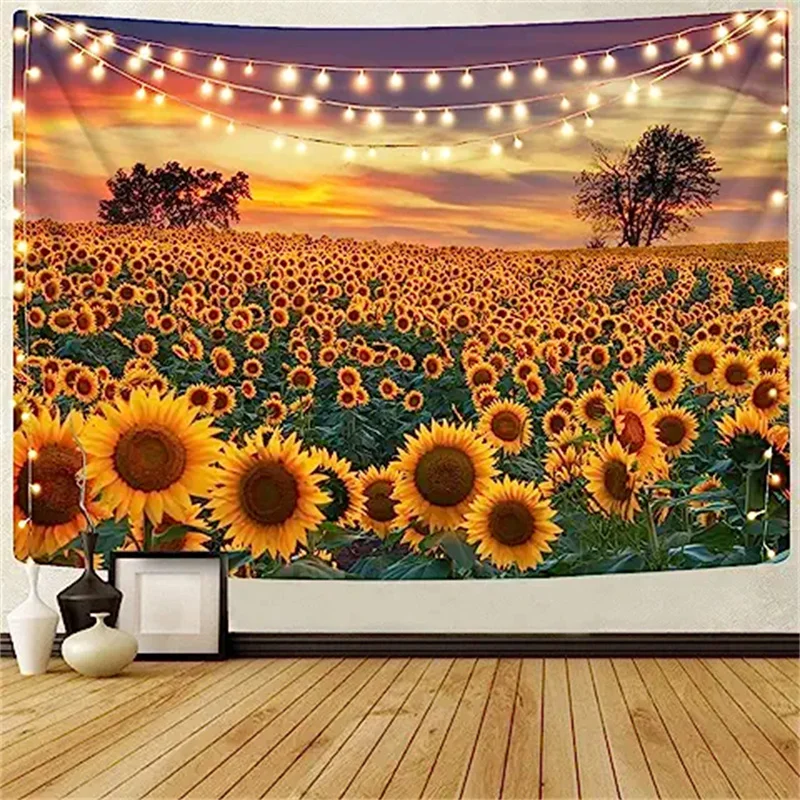 

Sunflower Tapestry Wall Hanging Sunset Sunflowers Field Golden Sunflowers Warm Yellow Floral Plant for Living Room Dorm Decor