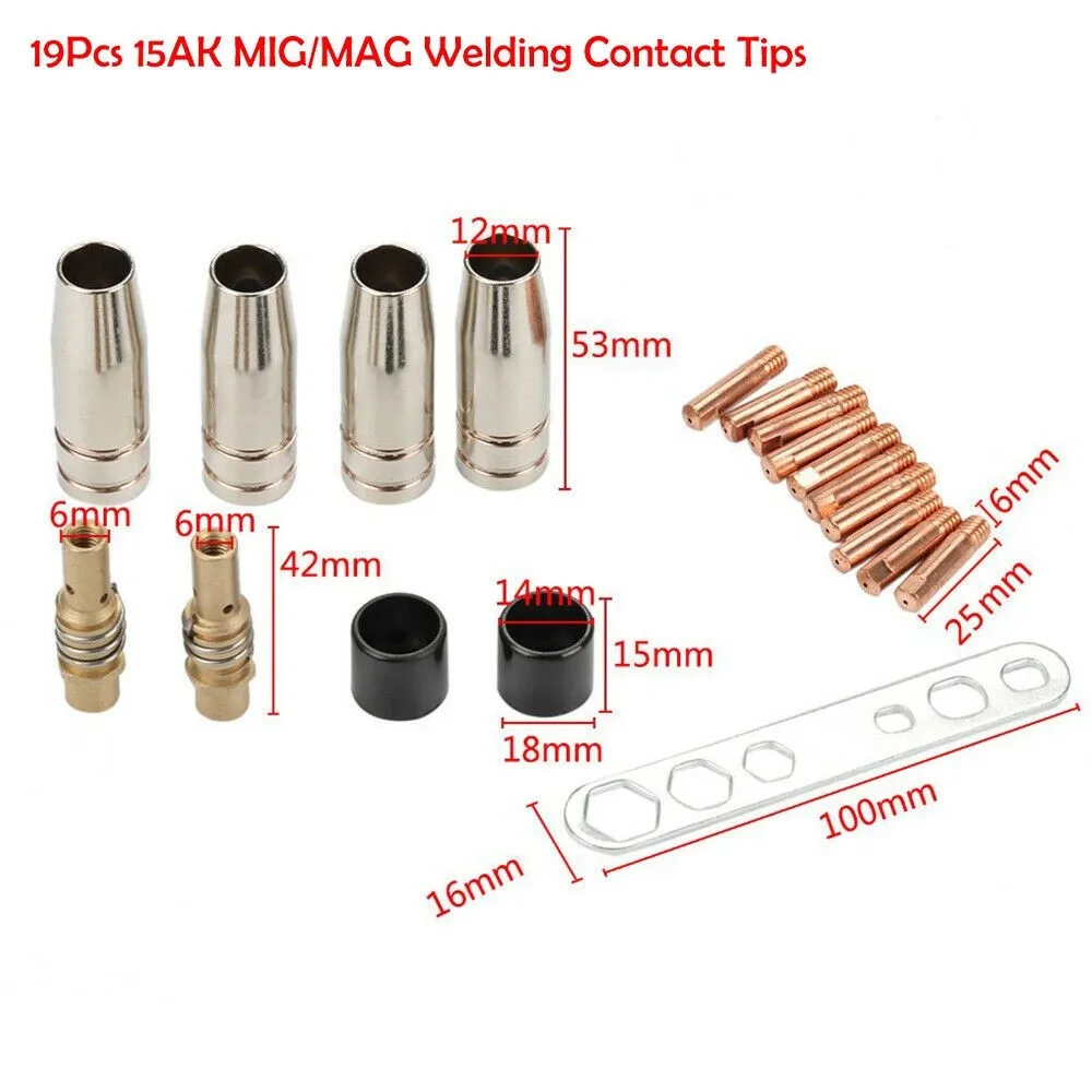 19/24pcs Binzel 15AK Torch Consumables Welding Accessories Nozzles Link Rod Tips Electrode Shield Cups Kit For MIG Welder
19/24pcs Binzel 15AK Torch Consumables Welding Accessories Nozzles Link Rod Tips Electrode Shield Cups Kit For MIG Welder