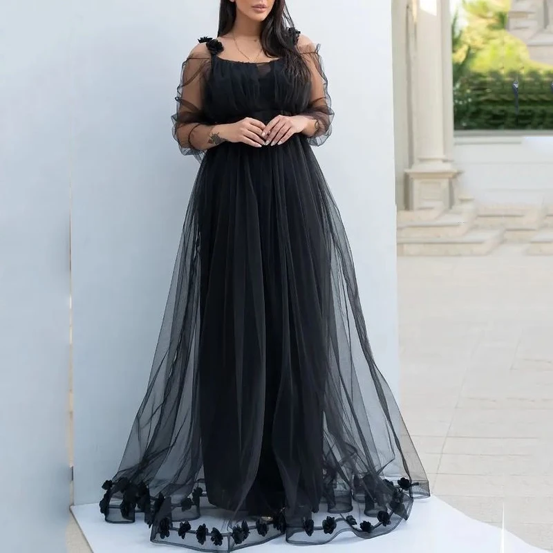 Black Classic Prom Dresses A Line Puff Tulle Long Sleeved Scoop A-Line Evening Dress 3DFlower Prom Party Gownsجديد في فساتين
Black Classic Prom Dresses A Line Puff Tulle Long Sleeved Scoop A-Line Evening Dress 3DFlower Prom Party Gownsجديد في فساتين