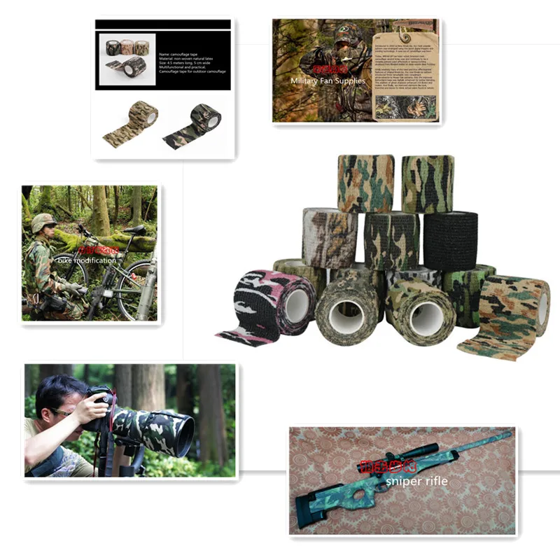 Tactical Camo Tape 5cm*4.5M Self-Adhesive Camouflage Tape Outdoor Hunting Shooting Stealth Tape Rifle Gun Stretch Wrap Cover
Tactical Camo Tape 5cm*4.5M Self-Adhesive Camouflage Tape Outdoor Hunting Shooting Stealth Tape Rifle Gun Stretch Wrap Cover