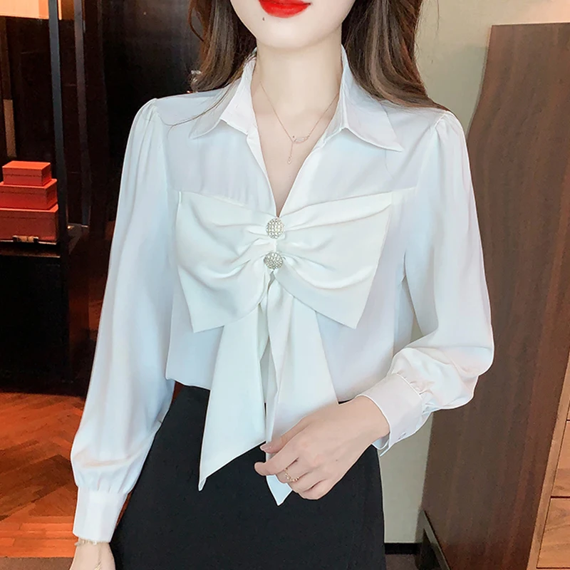 Elegant Office Long Sleeve Shirts with Bow Chiffon Blouse Women Fashion Turn Down Collar Female Clothing White Tops Blusas 24478
Elegant Office Long Sleeve Shirts with Bow Chiffon Blouse Women Fashion Turn Down Collar Female Clothing White Tops Blusas 24478