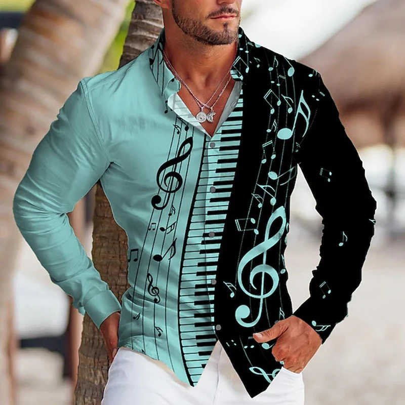 

Рубашка мужская оверсайз с длинным рукавом, модная Повседневная блуза с принтом пианино, на пуговицах, одежда для выпускного вечера, весна