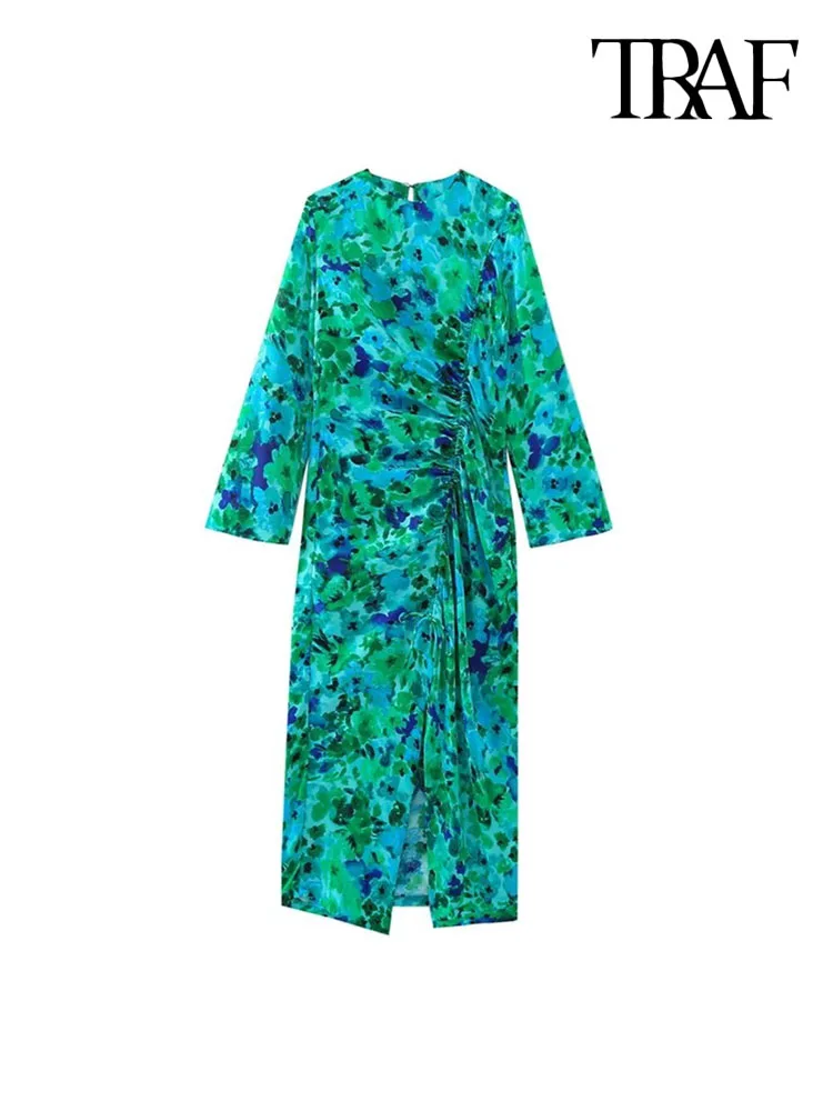 TRAF Women Fashion Front Ruched With Tied Floral Print Midi Dress Vintage O Neck Long Sleeve Female Dresses Vestidos Mujer
TRAF Women Fashion Front Ruched With Tied Floral Print Midi Dress Vintage O Neck Long Sleeve Female Dresses Vestidos Mujer