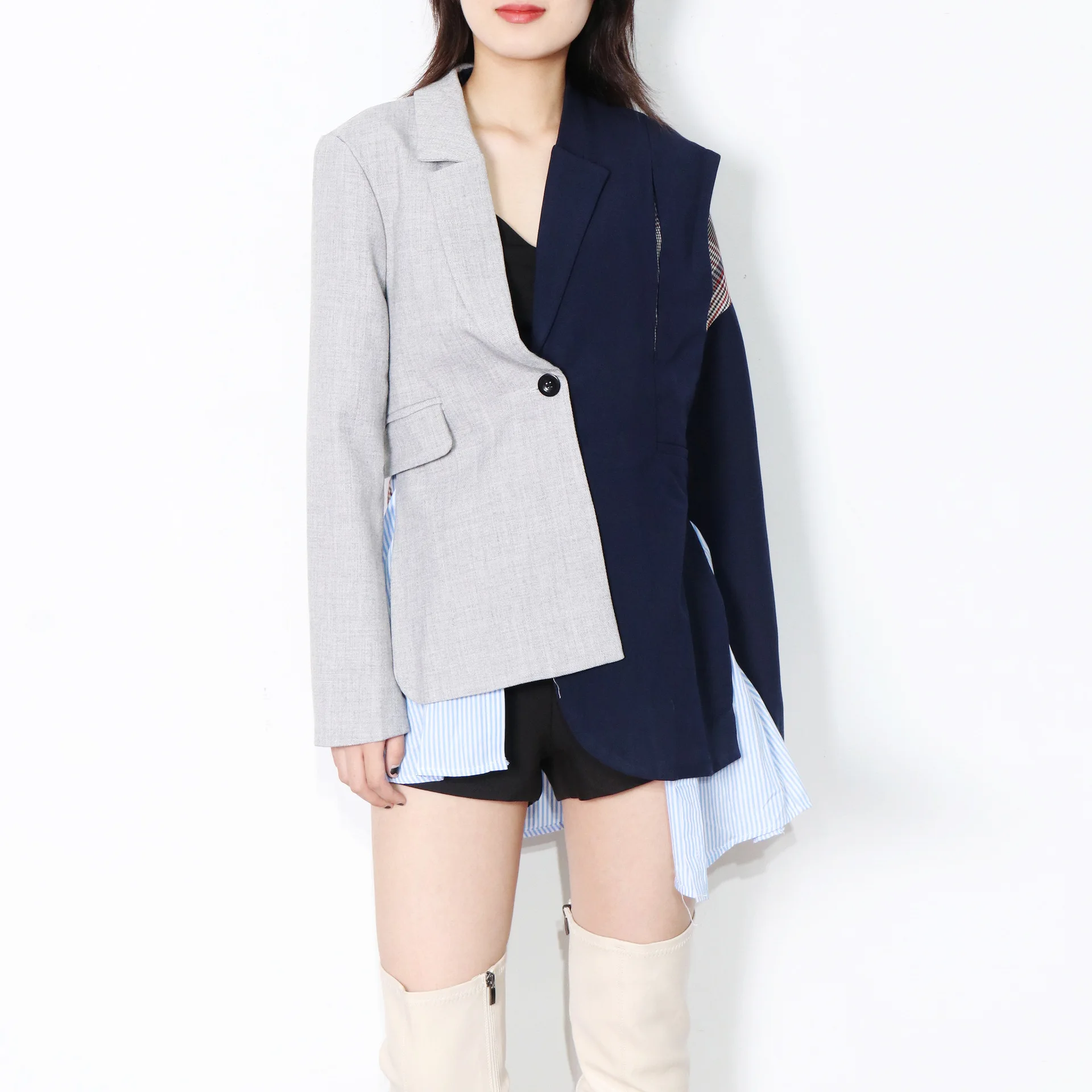 Женская куртка на одной пуговице, с асимметричным швом, на раннюю весну, 2022 
Женская куртка на одной пуговице, с асимметричным швом, на раннюю весну, 2022