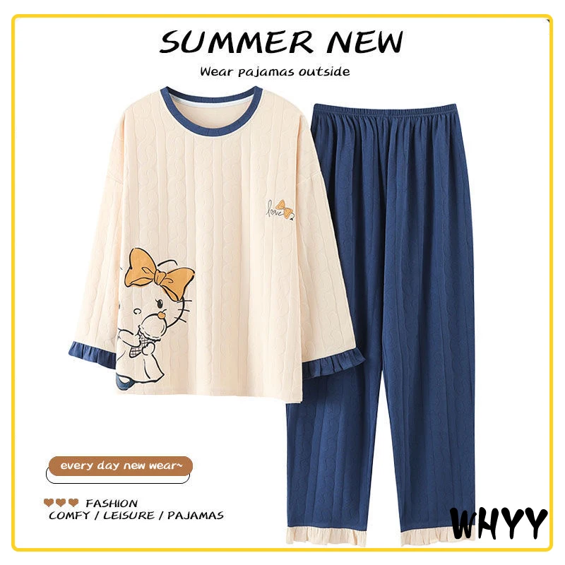 Autumn Pure Cotton Pajama Sets Women Pyjamas Cartoon Plaid Sleepwear Loungewear Pijama Mujer M-6XL Night suits Homewear Fashion
Autumn Pure Cotton Pajama Sets Women Pyjamas Cartoon Plaid Sleepwear Loungewear Pijama Mujer M-6XL Night suits Homewear Fashion