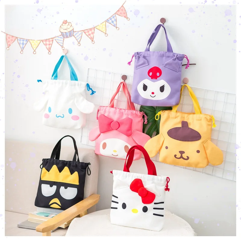 

Sanrioed Kawaii мультфильм холст шнурок Ланч-бокс My Melody Cinnamoroll Kuromi Purin Dog аниме сумки для покупок сумка для хранения милый