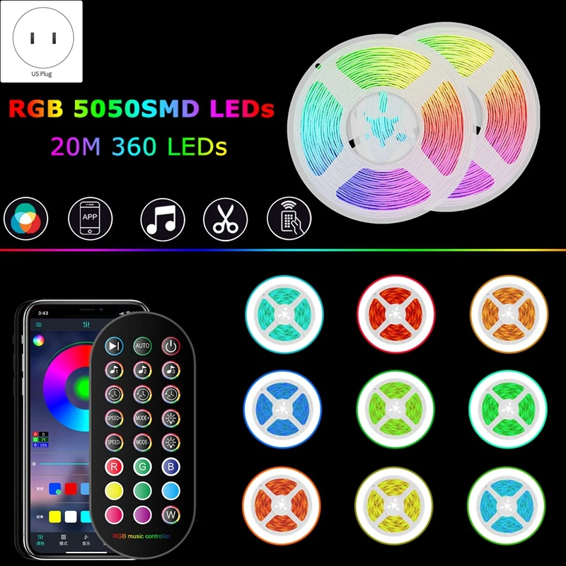 LED Light Strip Bedroom SMD5050 Smart App Music Sync RGB Light Strip With Remote Control For Home Room 20M
LED Light Strip Bedroom SMD5050 Smart App Music Sync RGB Light Strip With Remote Control For Home Room 20M