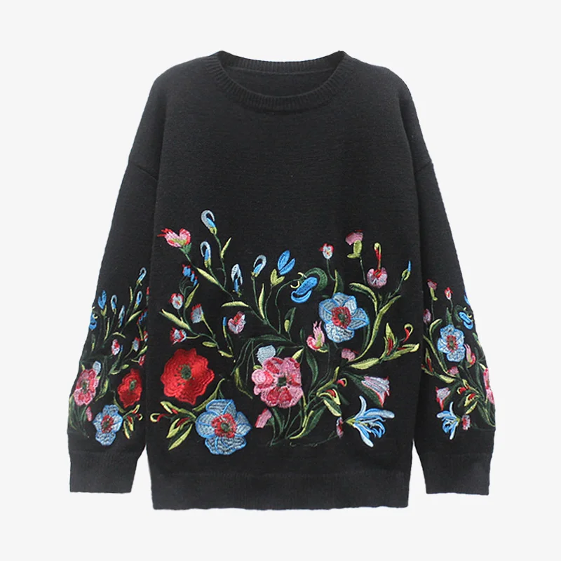 Women Sweater Flower Embroidery Pullover Round Neck Casual Loose Knitted Female 2022 Autumn Winter Warm Sweaters 
Women Sweater Flower Embroidery Pullover Round Neck Casual Loose Knitted Female 2022 Autumn Winter Warm Sweaters