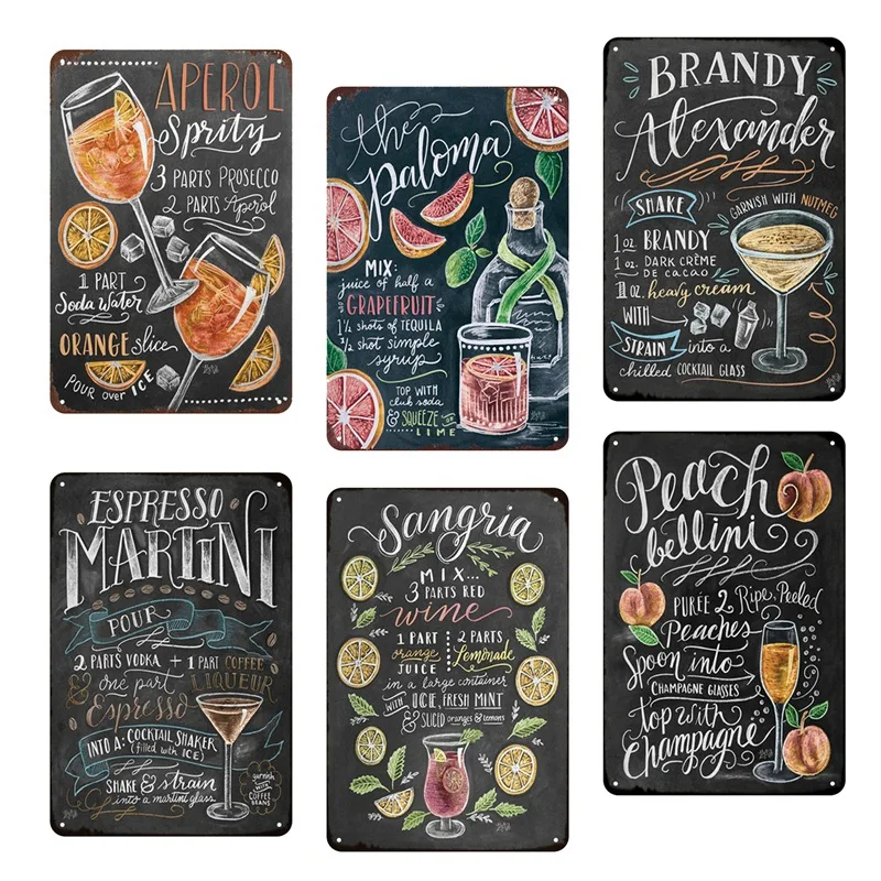 6Pcs Vintage Cocktail Tin Poster Metal Signs Wall Stickers Decoration Retro Martini Mojito Metal Plaque Sign Plates Bar
6Pcs Vintage Cocktail Tin Poster Metal Signs Wall Stickers Decoration Retro Martini Mojito Metal Plaque Sign Plates Bar