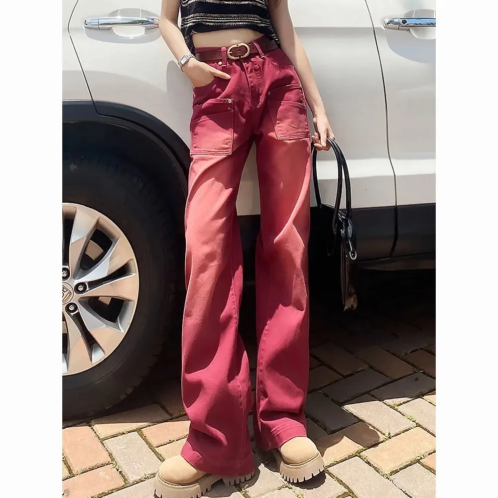 Vintage Wine Red Old Cotton Straight-Leg Jeans Spring and Autumn Women's High Waist Street Style Multi-Pocket Wide-Leg Jeans
Vintage Wine Red Old Cotton Straight-Leg Jeans Spring and Autumn Women's High Waist Street Style Multi-Pocket Wide-Leg Jeans