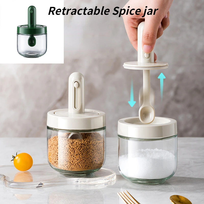 

Condiments Seasoning Bottle Container Glass Home Sugar Holder Spice Kitchen Organizer Bowl Jar Salt Lid With Set Storage Spoon