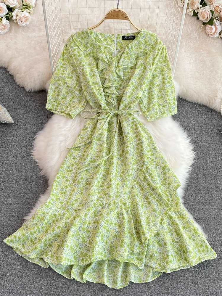 Summer Sweet Women Ruffle Chiffon Dress Floral V-Neck Short Sleeve High Waist A-Line Casual Flower Printed Vestidos Female New
Summer Sweet Women Ruffle Chiffon Dress Floral V-Neck Short Sleeve High Waist A-Line Casual Flower Printed Vestidos Female New