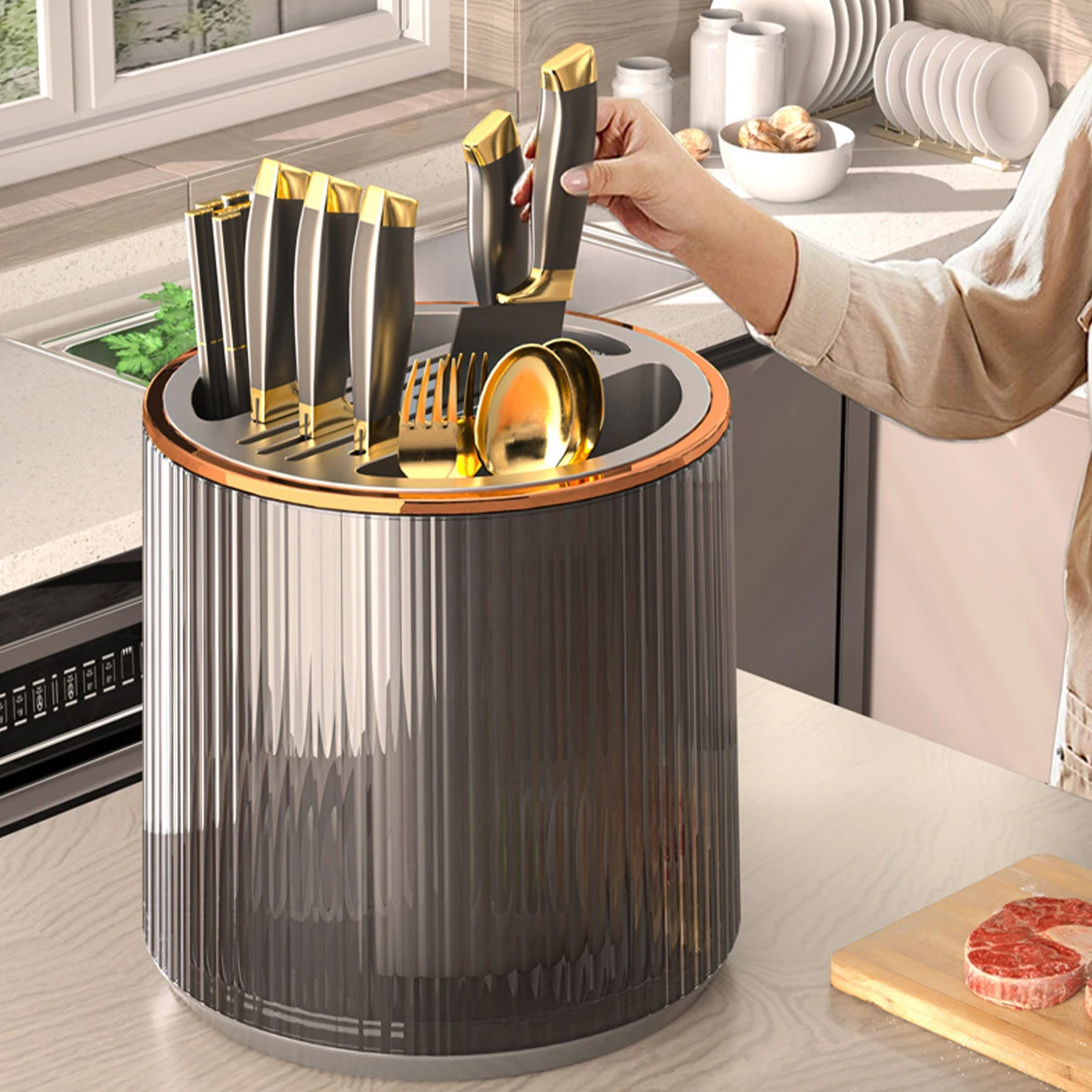 Cutter Utensil Holder 360-Degree Rotatable Cutter Tableware Stand Large Capacity Chopsticks Forks Spoons Organizer for Kitchen
Cutter Utensil Holder 360-Degree Rotatable Cutter Tableware Stand Large Capacity Chopsticks Forks Spoons Organizer for Kitchen