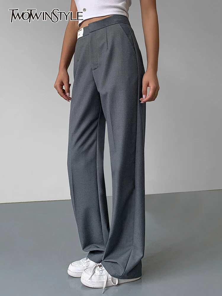 TWOTWINSTYLE Solid Loose Straight Pants For Women High Waist Patchwork Pockets Wide Leg Trousers Female 2022 Autumn Clothing New
TWOTWINSTYLE Solid Loose Straight Pants For Women High Waist Patchwork Pockets Wide Leg Trousers Female 2022 Autumn Clothing New